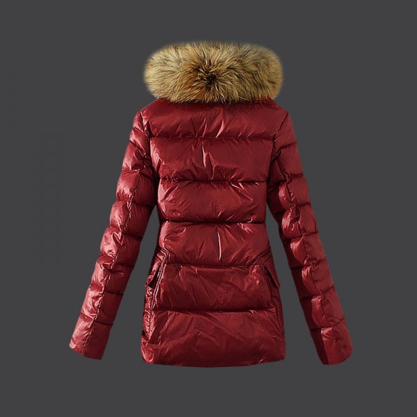Moncler Donna lungo Giù cappotto di pelliccia collare rosso Presa M1085